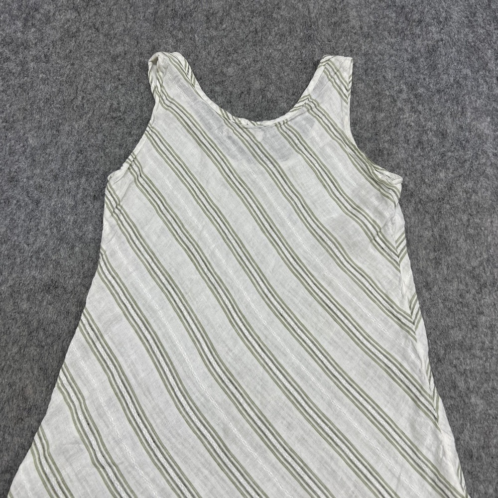 FLAX Dress Womens Small White Green Stripe Linen Sleeveless A Line Tank - Picture 11 of 14